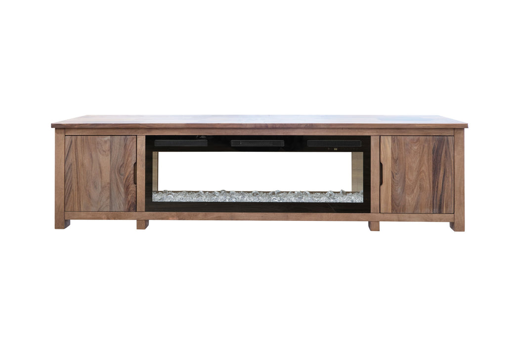 Natural Parota - 93" Electric Fireplace - Dark Brown