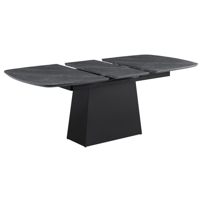 Potero - Faux Marble Extension Leaf Dining Table - Black