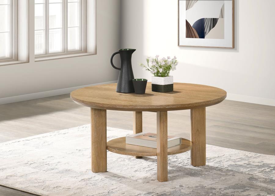 Ottowa - Round Wood Table With Shelf