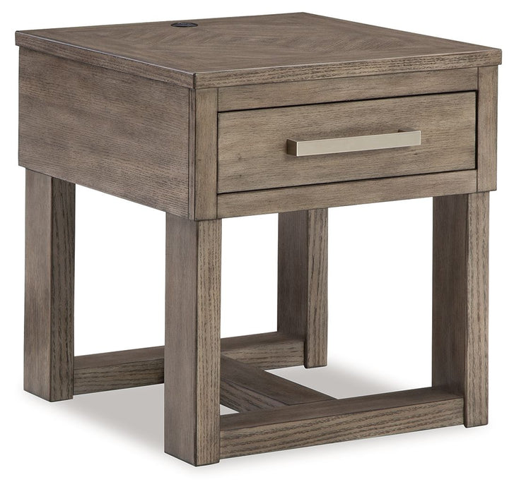 Loyaska - Rectangular End Table - Grayish Brown