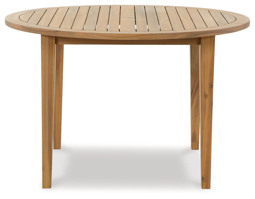 Janiyah - Light Brown - Round Dining Table W/Umb Opt
