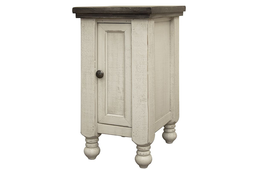 Stone - Chairside Table With 1 Door - Antiqued Ivory / Weathered Gray