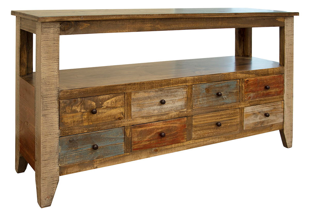Antique - Multi-Drawer Sofa Table With 8 Drawers - Multicolor