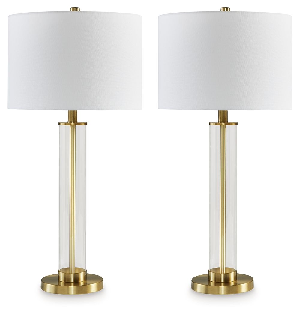 Orenman - Glass Table Lamp (Set of 2) - Clear / Brass Finish — Traver's  Furniture and Flooring, image size:1000x1050